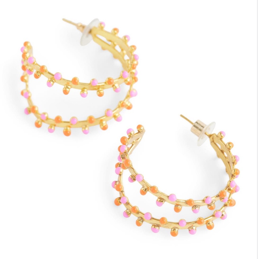 Gold, pink and orange hoop earrings